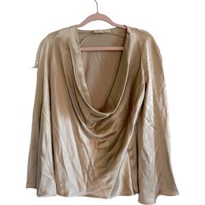 Ramy Brook Satin Draped Cowl Neck Blouse in Champagne